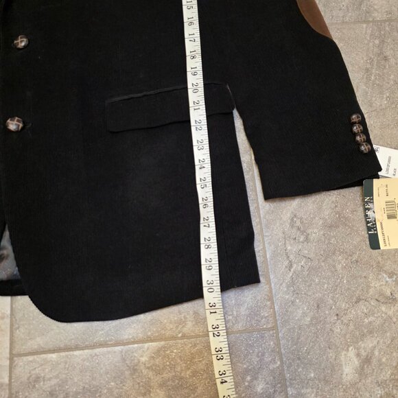Vintage Polo Ralph Lauren Corduroy Blazer Mens 44L Black Leather Elbow Patches - Picture 10 of 11